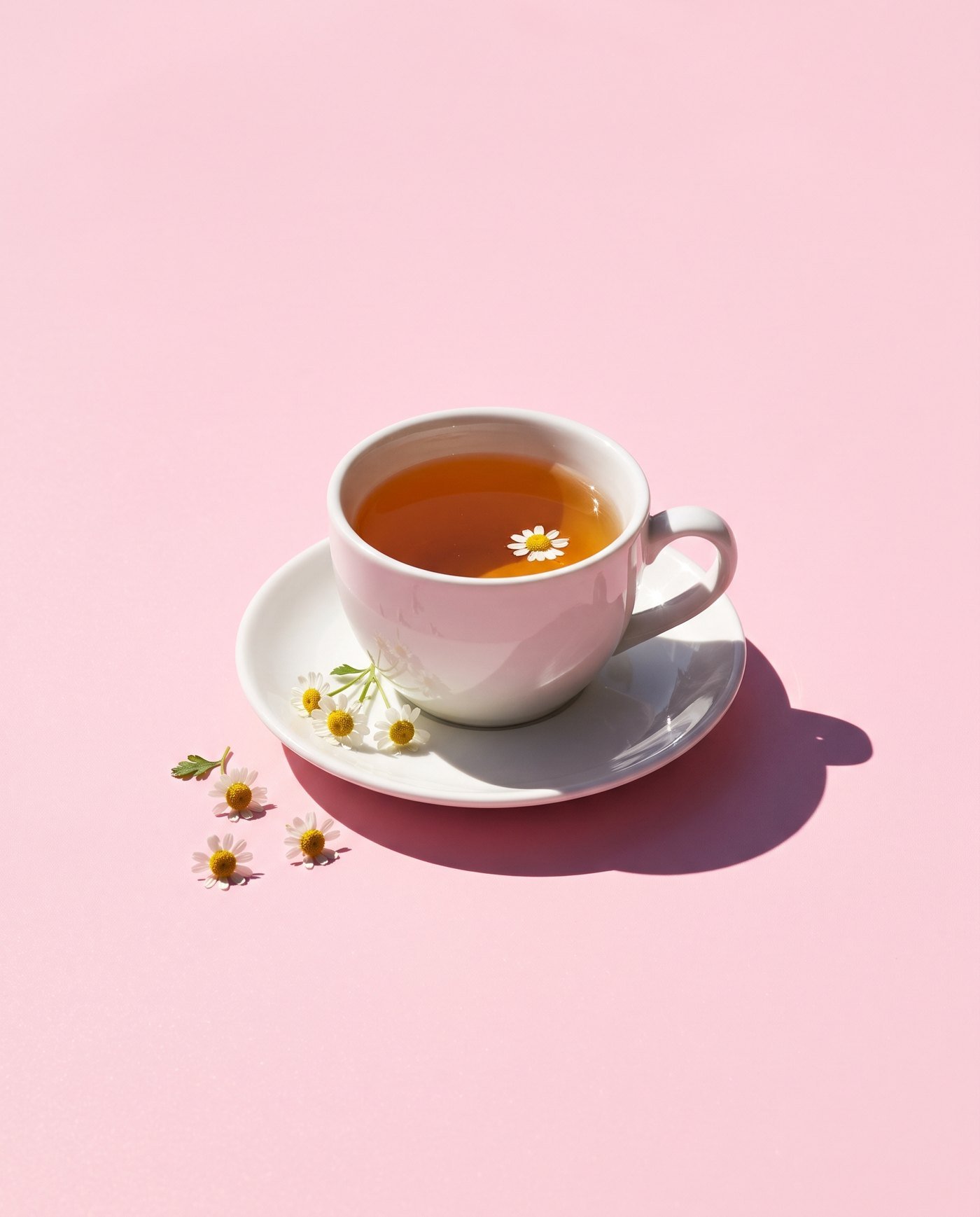 A cup of chamomile tea on a saucer